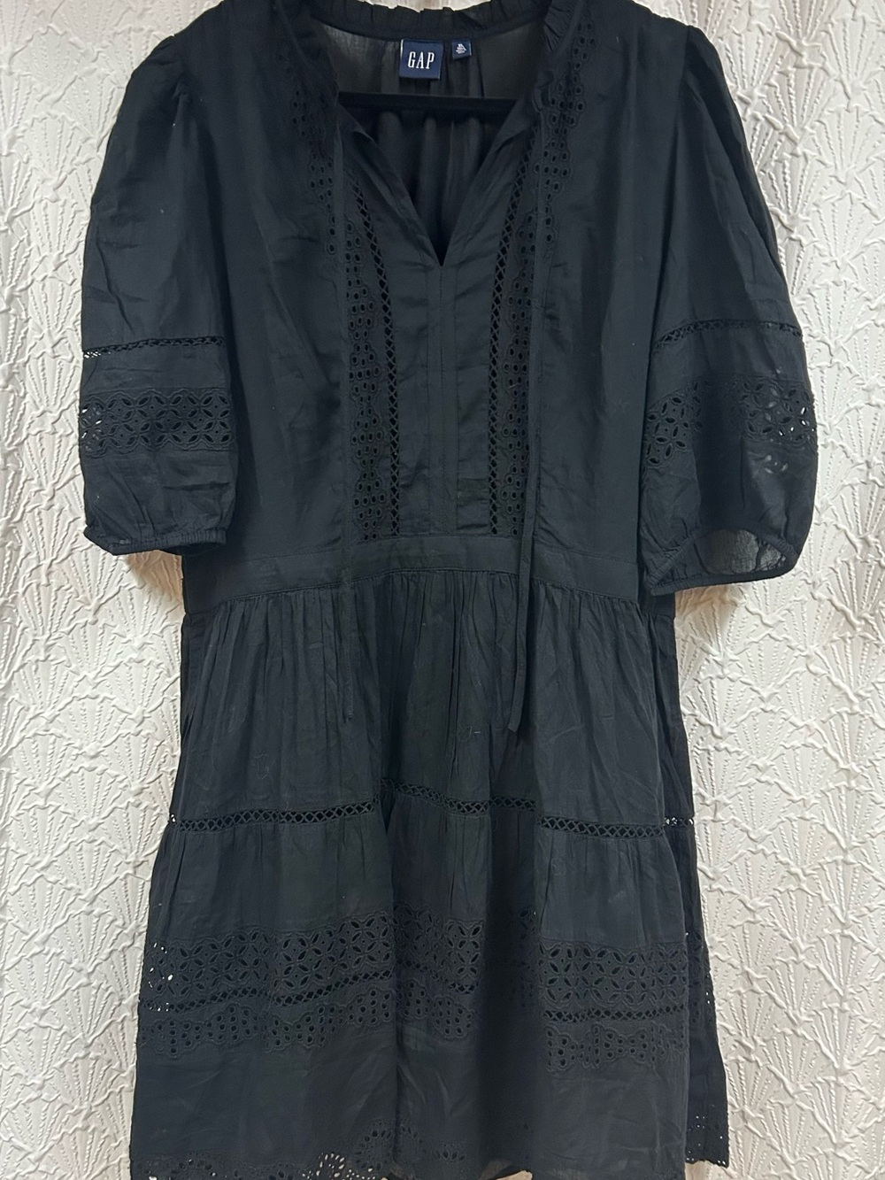GAP Black Eyelet Tiered Dress in Tall XL